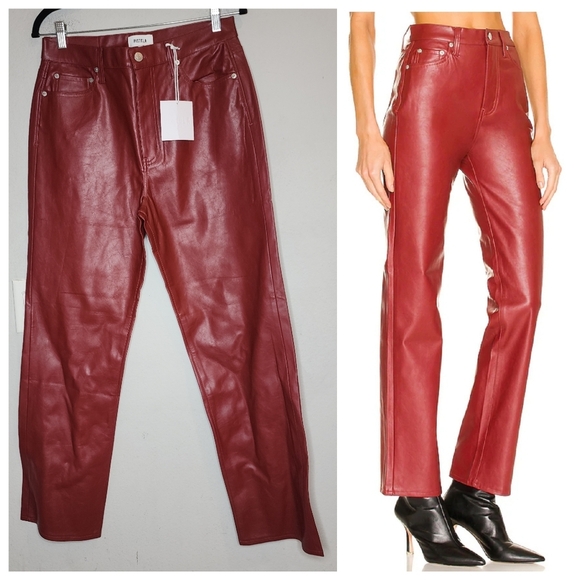 NWT Pistola Red Faux Leather Cassie High Rise Straight Pant Carmine Size 31 (12) - Picture 1 of 16
